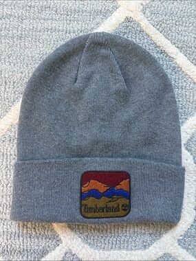 Timberland Mountain Patch Gray Cuffed Knit Beanie OS